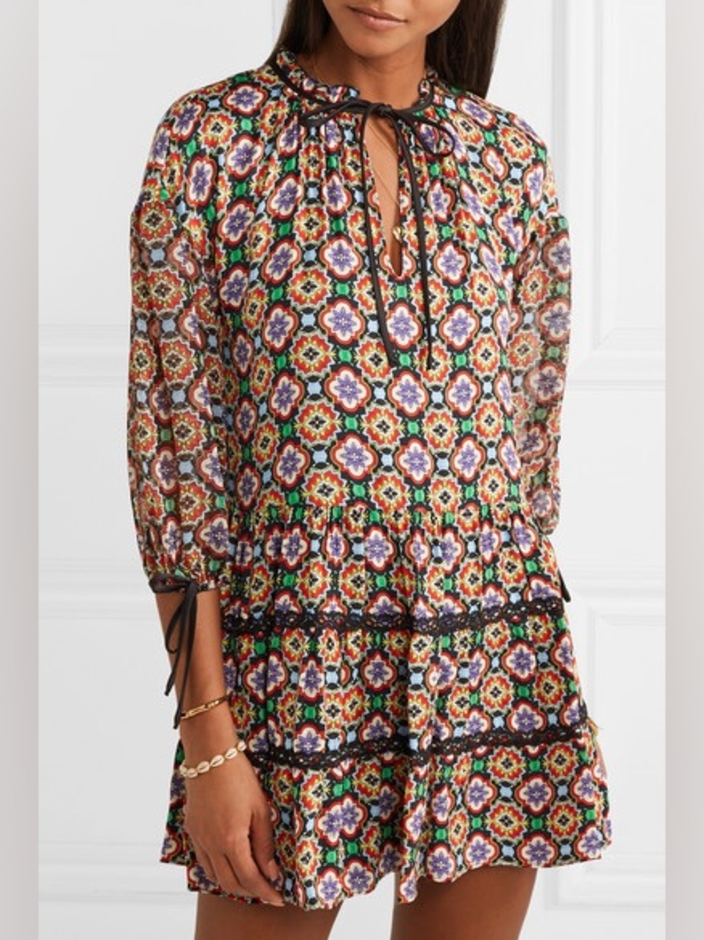 Alice + Olivia Arnette Tiered Tunic Mini Dress Size M